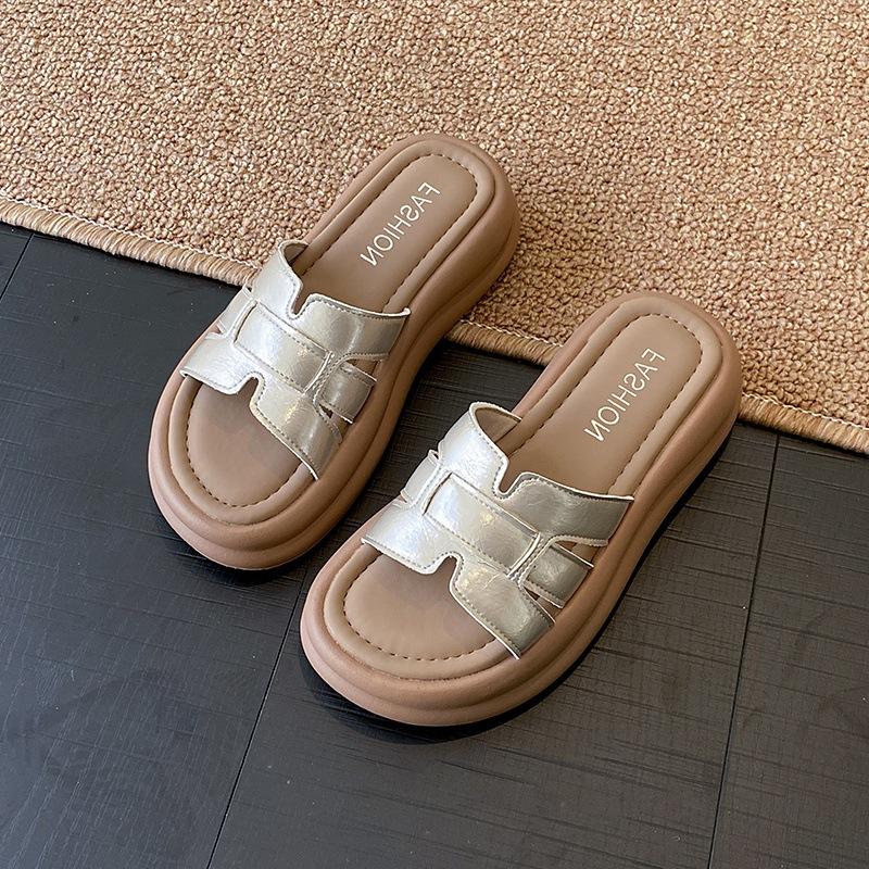 

Thick-soled cool slippers women s summer wear new fashion women s shoes beach shoes with skirts 40 серебряный