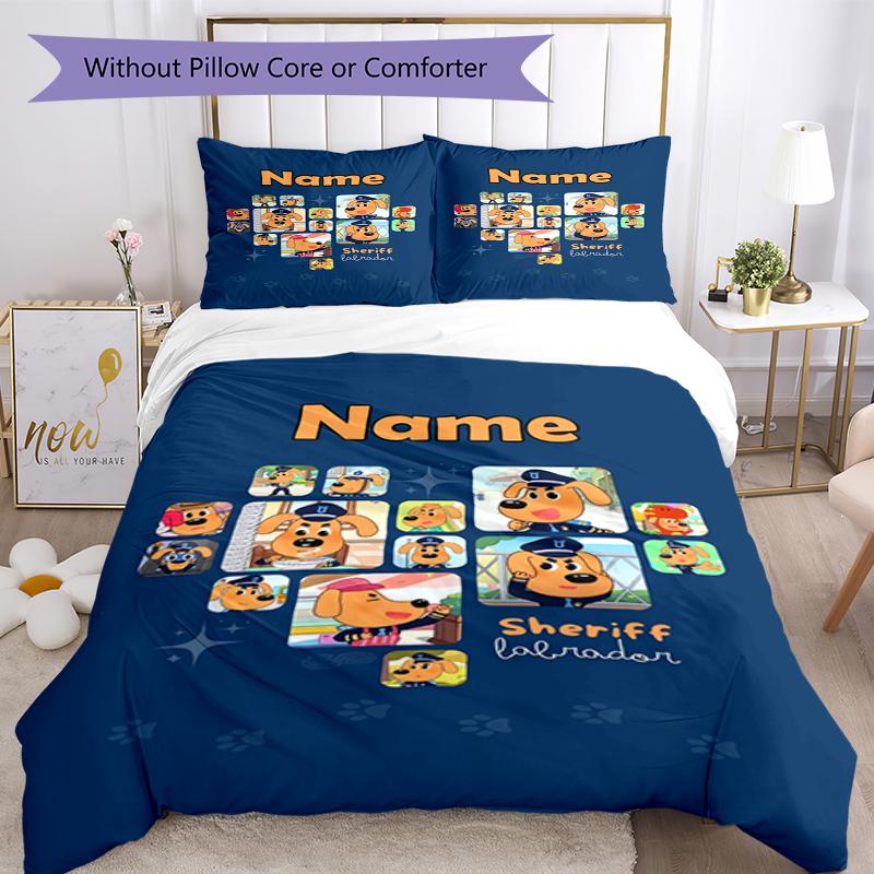 3pcs Custom Name Sheriff Labrador Bedding Set Duvet Cover Closure Includes 1 Duvet Cover & 2 Pillowcases, Soft and Comfortable for All Seasons.