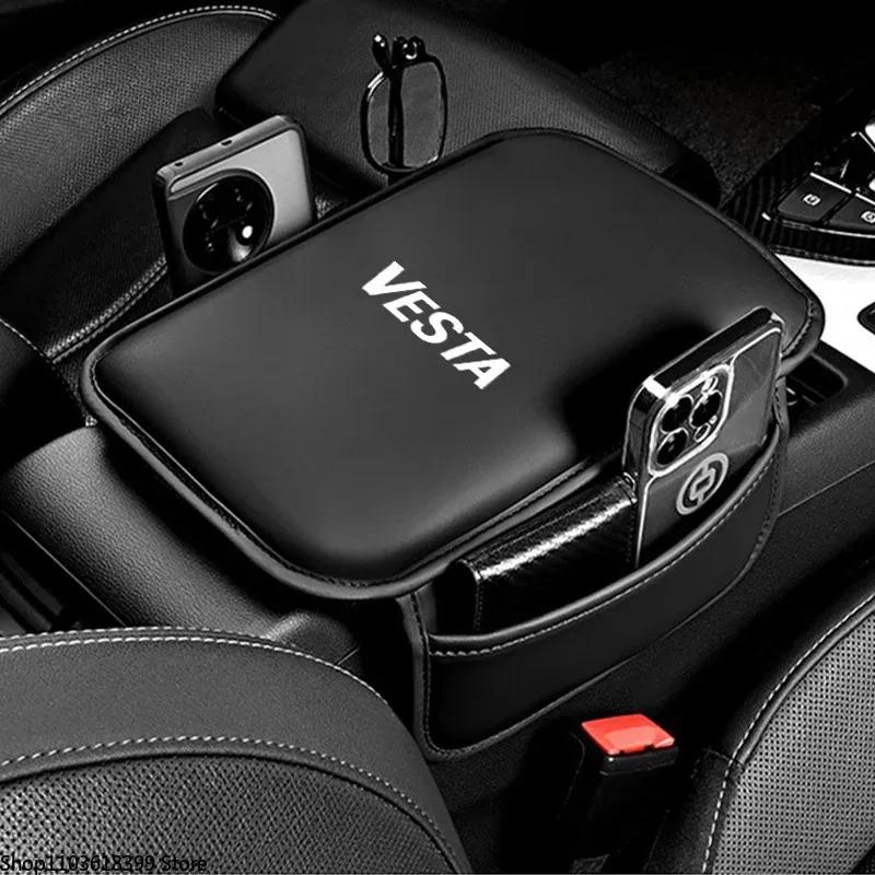 Leather Car Armrest Box Pad Center Console Arm Rest Protector Storage Pocket for LADA VESTA Car Accessories Interior
