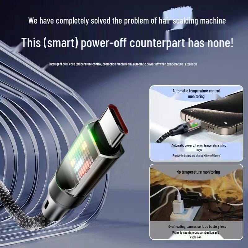 240W Seven-Color Light Super Flash Charge Type-C Car Charger Cable for Apple, Huawei, VIVO, OPPO, Xiaomi