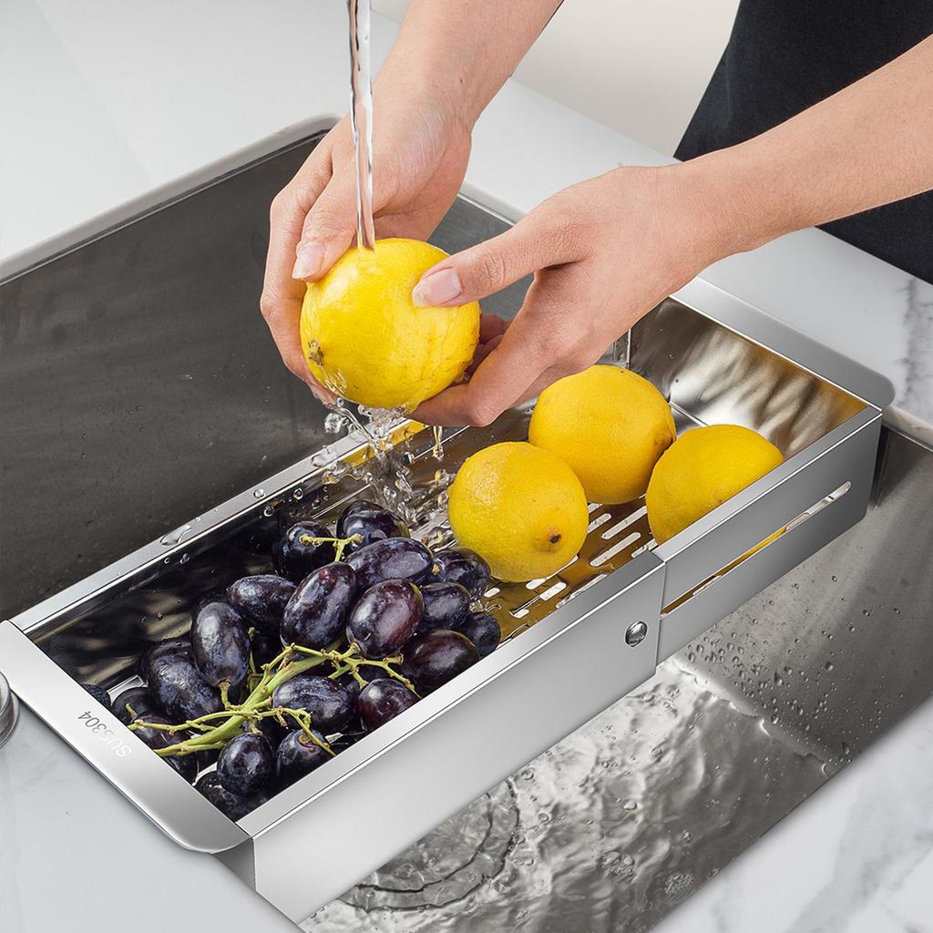 Expandable Dish Drainer Strainer Fruit Drain Rack for Kitchen