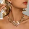 Diamond Inlaid High-end Alloy Multi-color Necklace Earrings Suitable for Women's Vacation Travel Eye-catching Accessories
