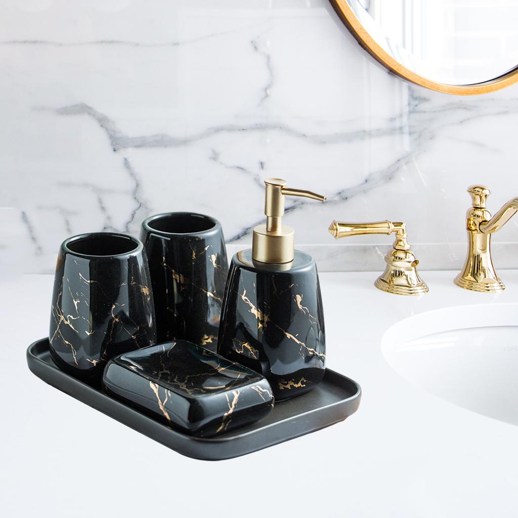 Bath Bathroom Accessory Kit CERAMIC Marble Pattern Lotion Dispenser Soap Dish Great Gift for Family, Friends