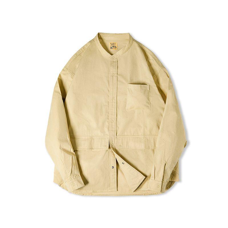 

Marden Retro Stand Collar Cotton Seed Shell Bandage Dress Long Sleeve Tooling Khaki XL