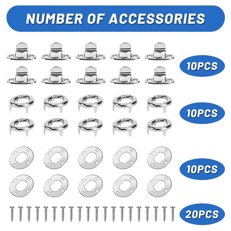 10Sets Marine Grade Twist Lock Fasteners Turn Button Eyelet,for Canvas Marine Boats Sailboats RVs Fastener Turn ButtonsJAS