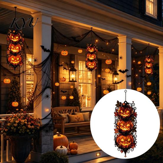 Spooky Theme House Decor Halloween Triple Stacked Jack-o'-Lantern Door Hanger, 2D Pumpkin Wall Hanging Ornament, Souvenir Party Favors Fall Porch for