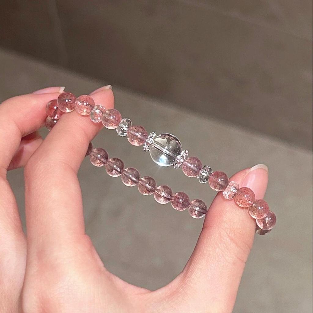 Natural Strawberry Crystal Beaded Bracelet, New Chinese Style Vintage Elegant Bracelet, Light Luxury High-End Jewelry for Women