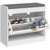 Shoe Bench with Padded Seat, Drop-Down Drawer and Patterned Door, 60x26x52.5 Cm, White