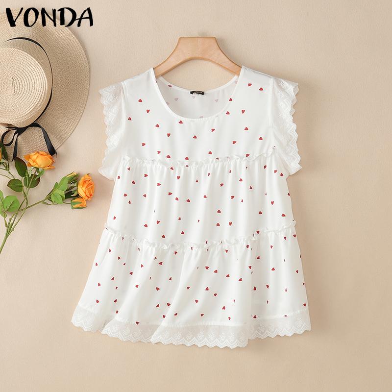 

VONDA Женские повседневные топы без рукавов с крючковым пэчворком, принтом и оборками S белый