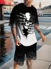 Urlaubs-Freizeit-Kurzarm-T-Shirt Outdoor Street Shorts Sommer Herren Kurzarm-Shorts-Set Herren Totenkopf-bedrucktes Set Heißes Modell