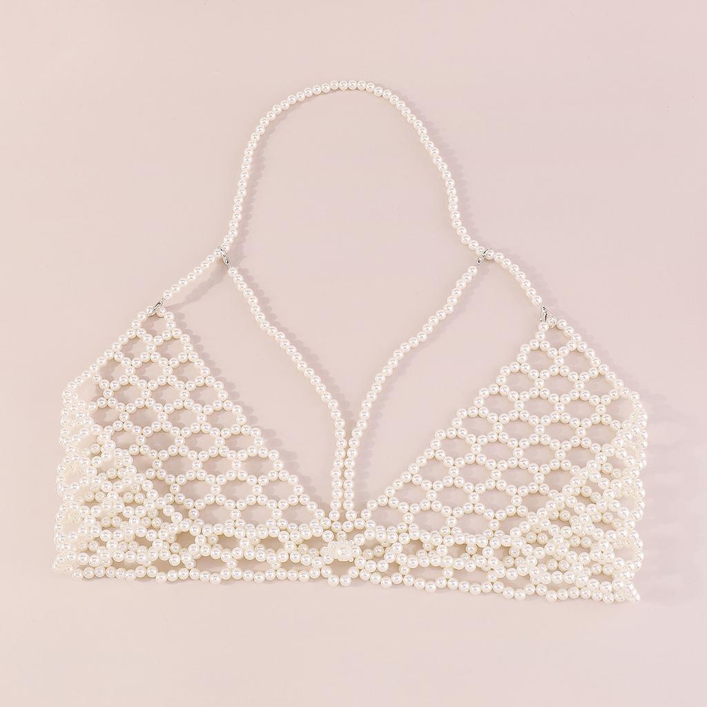 Fashionable Pearl Vest Trendy Hand-woven Body Chain Sexy Hollow Bikini Style Chest Ornament