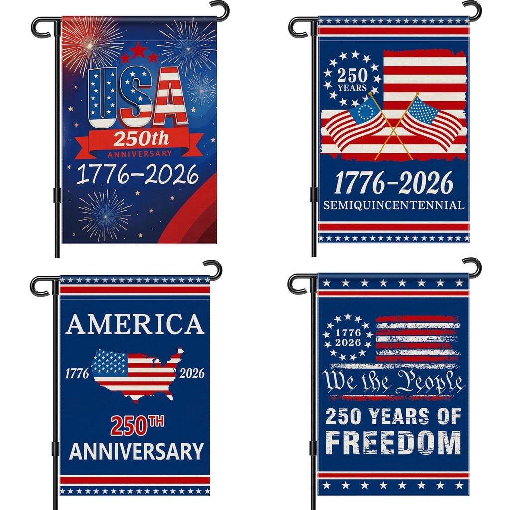 4PCS 250 Anniversary USA American Flag 12 X 18 Inch Patriotic Banner Patriotic Yard Sign for 4th of July Decorations