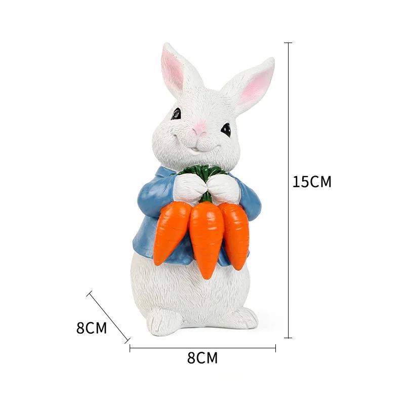 Easter Bunny Sculptures Hugging Carrots/Egg Figurines Desk Decorative Cute Rabbit Figure Creative Rabbit Figurine for Home Decor