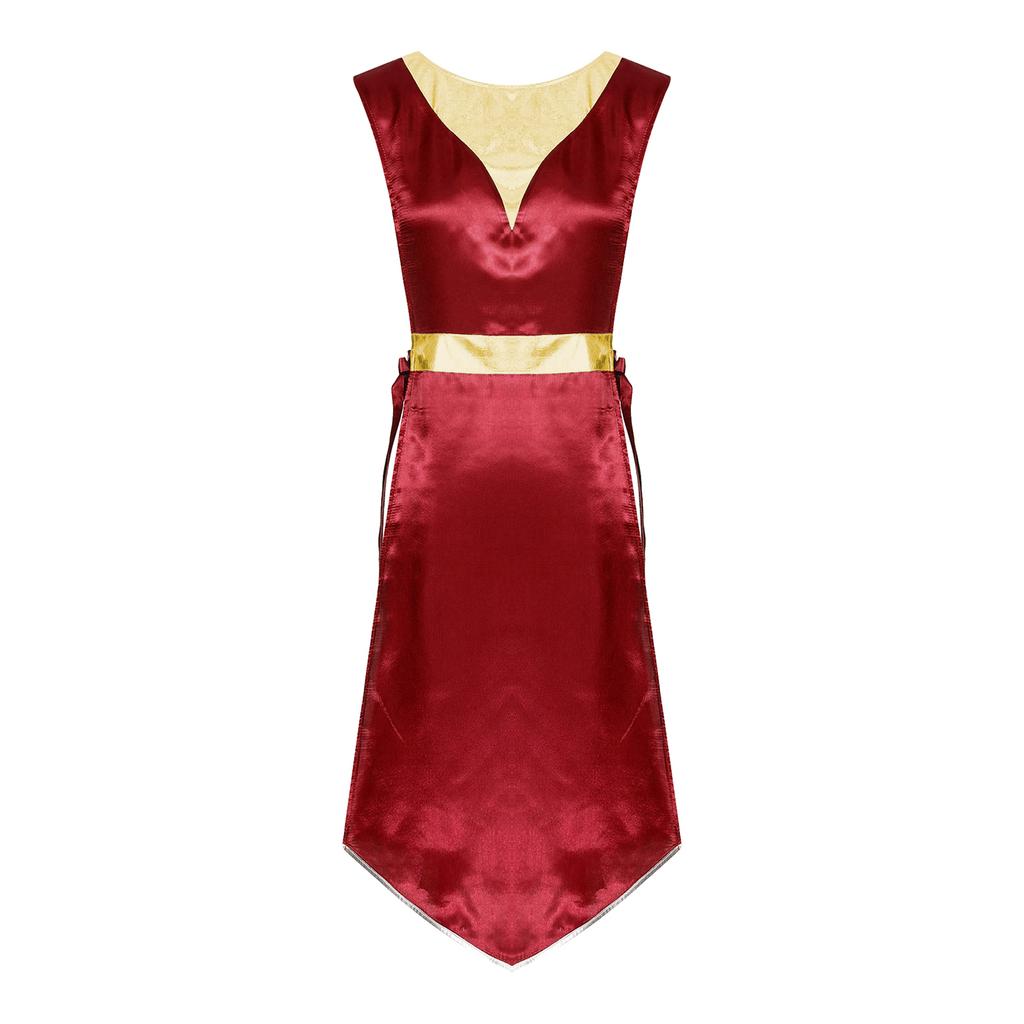 Women Church Worship Robe Choir Performance Tunic Metallic Patchwork Lace Up Sides Split Satin Dress