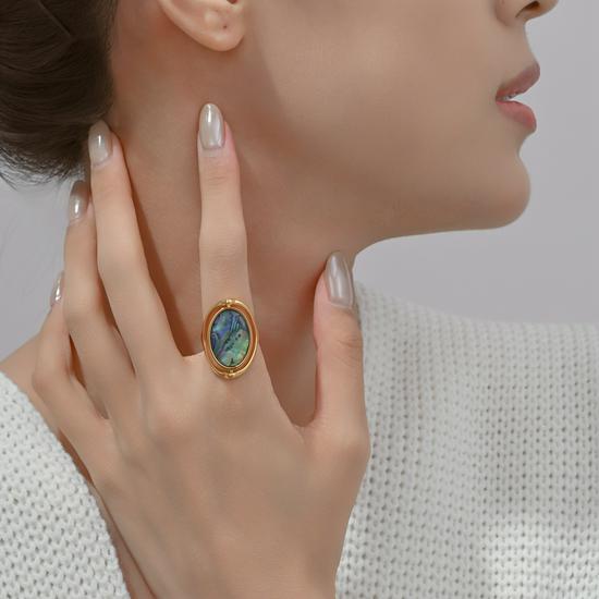 Niche Design Double-Sided Rotatable Mother-of-Pearl Abalone Ring