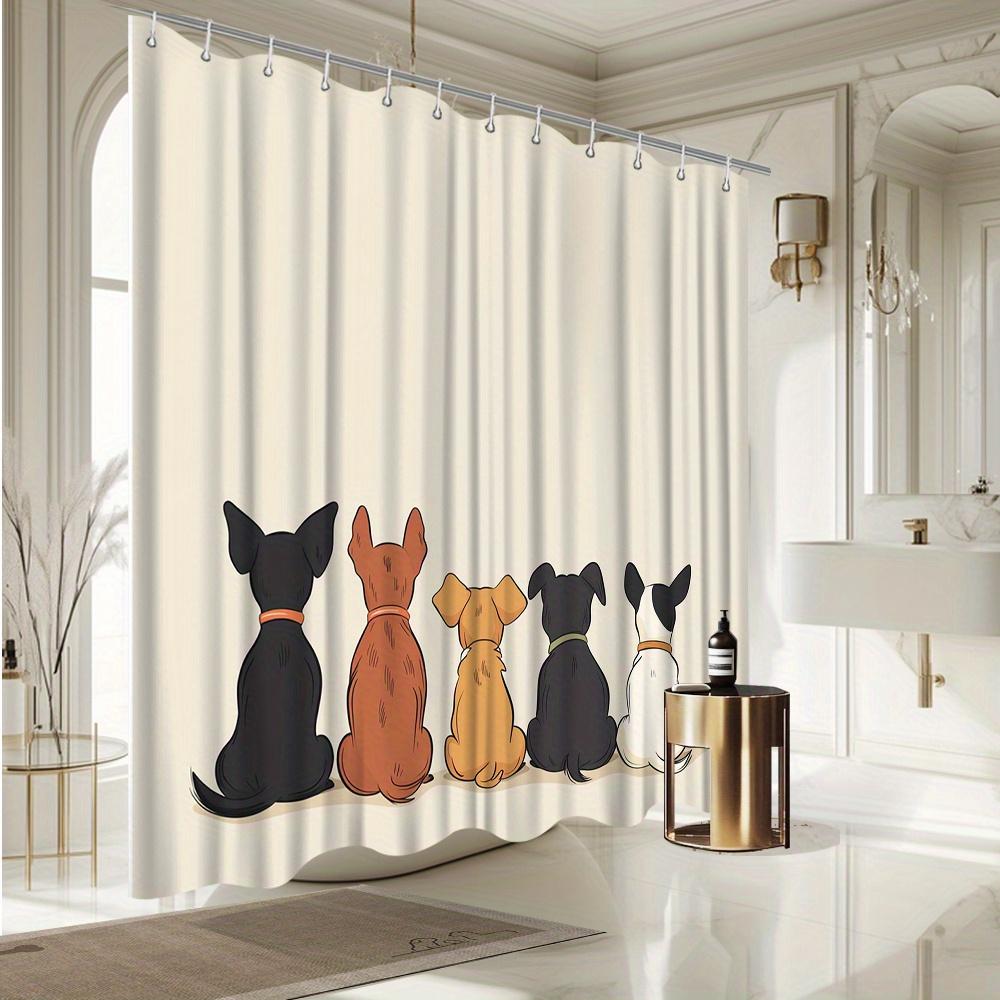 Dog Friends Shower Curtain - Cute Cartoon Dogs Back View, Fun Pet Theme, Machine Washable Bath Decor