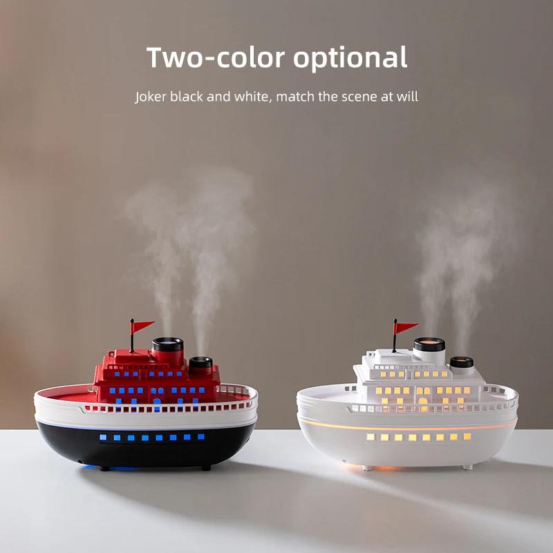 Dyfuzor Aromaterapii do Domu w Kształcie Łodzi z Kolorowymi Lampkami Nocnymi 300ml Cichy Ultradźwiękowy Nawilżacz Powietrza do Dekoracji Biurka Prezent Świąteczny