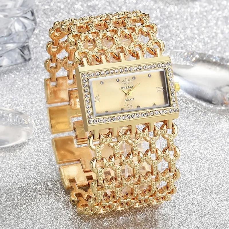 Damski Dziewczęcy Luksusowy Kryształowy Kwadratowy Cyferblat Pusta Bransoletka Mankietowa Analogowy Kwarcowy Zegarek na Rękę Moda Relogio Feminino Zegarek Bransoletka