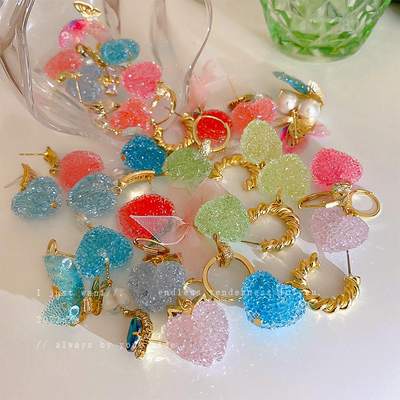Girl heart sweet fudge love butterfly earrings Korean small fresh stud earrings Internet celebrity personality temperament earrings