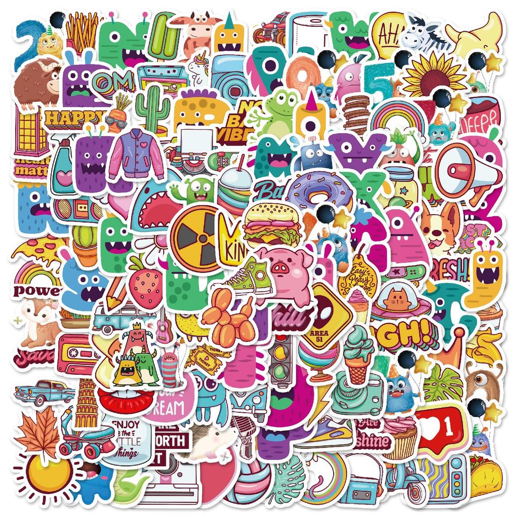 100 Small Size 4cm Cute Creative Graffiti Mix and Match Sticker Q Version English Letters Animal Stickers