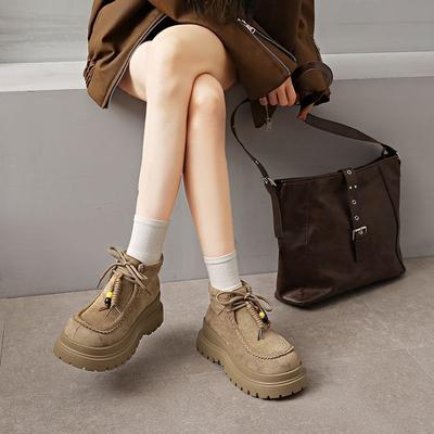 Fashion Versatile Retro Beaded Thick-soled Martin Boots Women's 2025 Autumn and Winter New Temperament Heightened Casual Short Boots