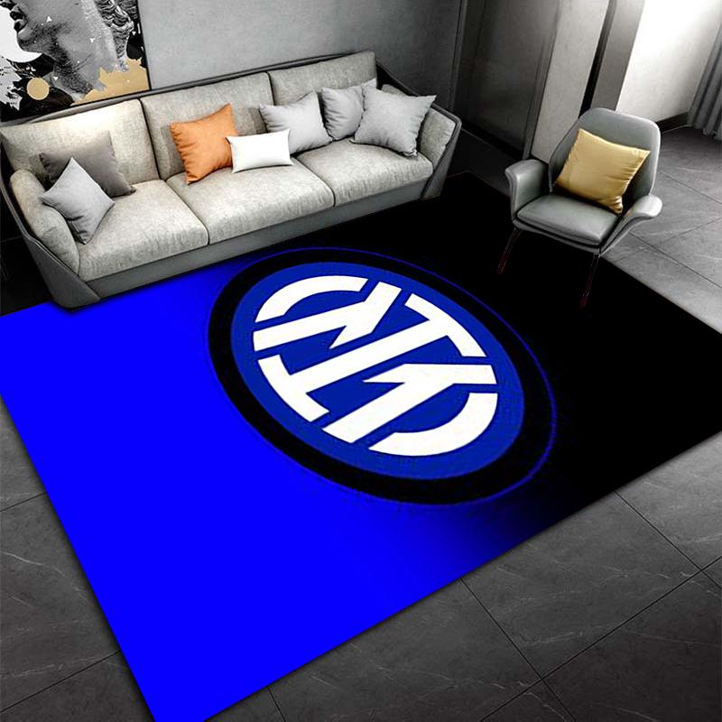 Blue and Black Carpet with Circular White Geometric Symbol Design Suitable for use as an anti-slip for living room bedroom sofas