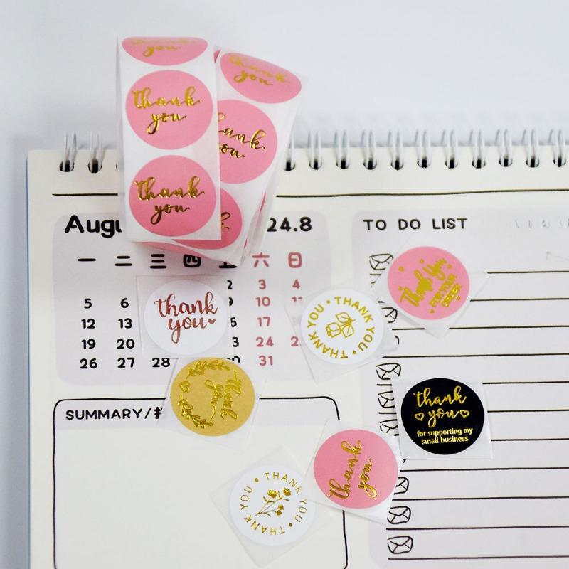 500 Aufkleber/Rolle Goldfolie Dankeschön-Aufkleber Geschenkkartenboxen Partyverpackungsdekoration Backwarenverpackung