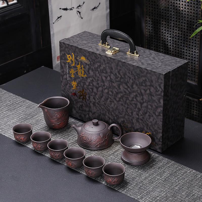 

Haofeng Jianshui Purple Pottery Embossed Lotus Tea Set