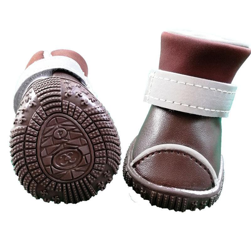 

4 шт. осенне-зимняя тонкая обувь для собак, мягкая водонепроницаемая, нескользящая, износостойкая кожаная обувь, товары для домашних животных 1 4pcs коричневый