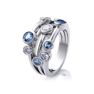 Three-Line Geometric Small Circle Two-Color Zircon Shape, Creative Ring Woman