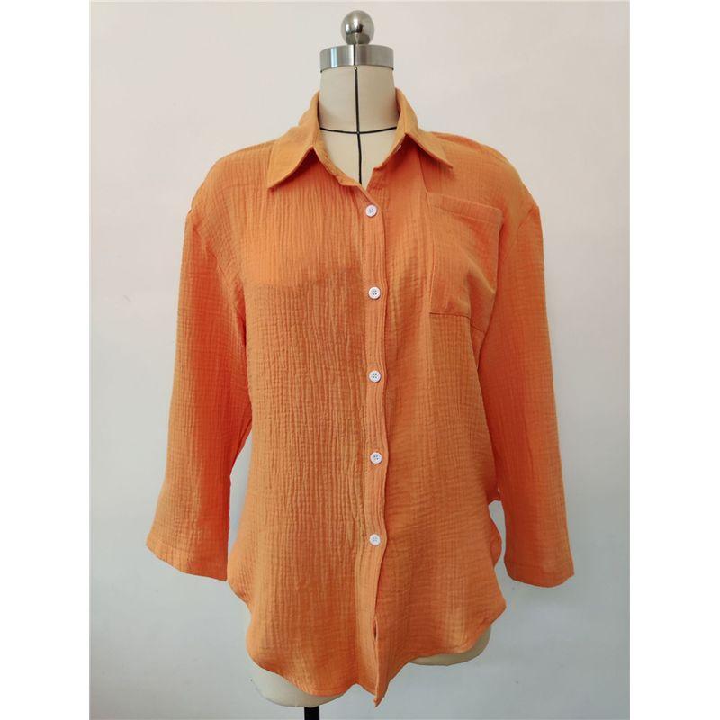 

Fashion Fashion Pure Color Long Sleeve Shirt Top Work Clothing Female Chic Blouse Shirt Top Women Orange 2XL