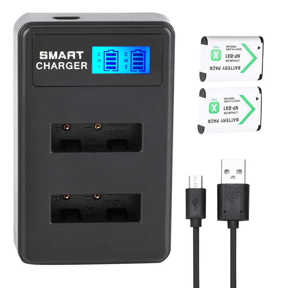 Portable Travel Outdoor USB Charging LCD Dual Slots Charger for NP BX1 Battery Black