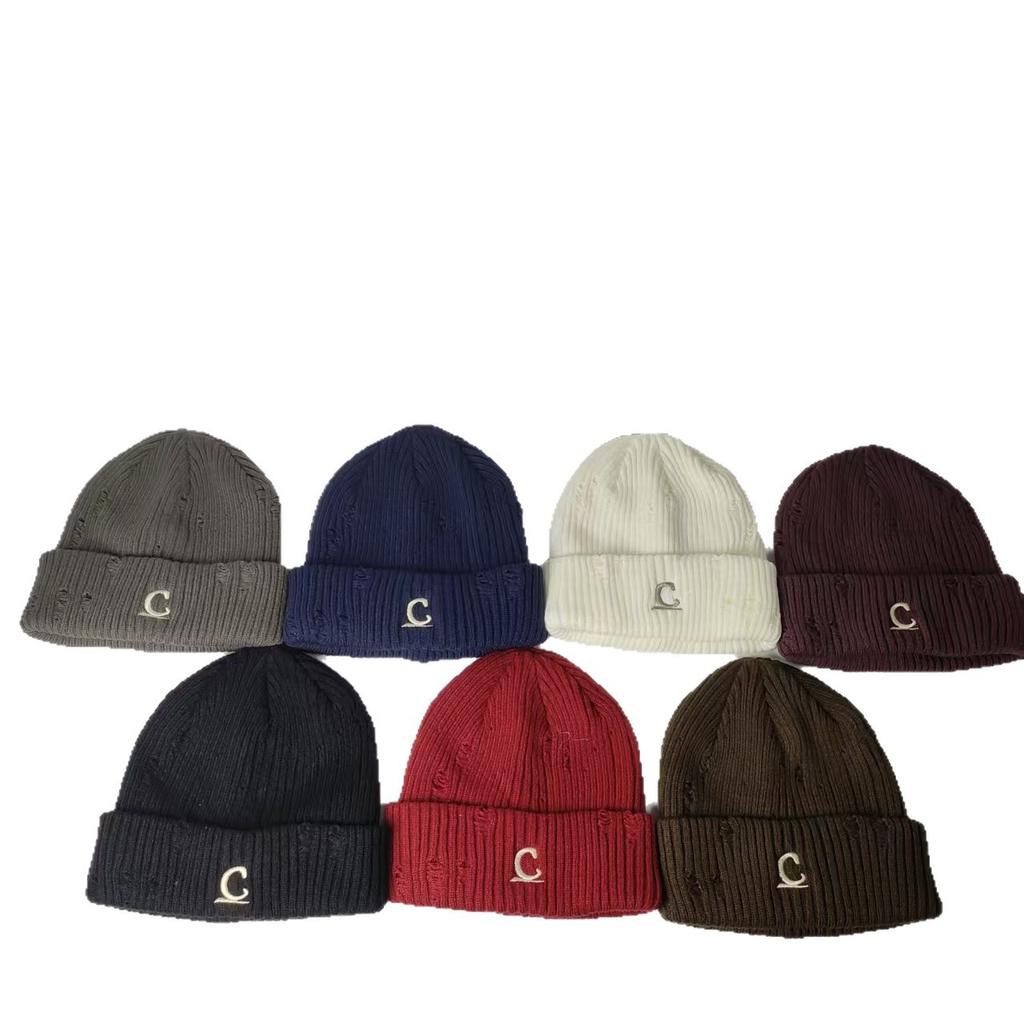 ins simple C letter wool hat autumn and winter face small men's and women's knitted hat sleeve cold hat versatile trendy new