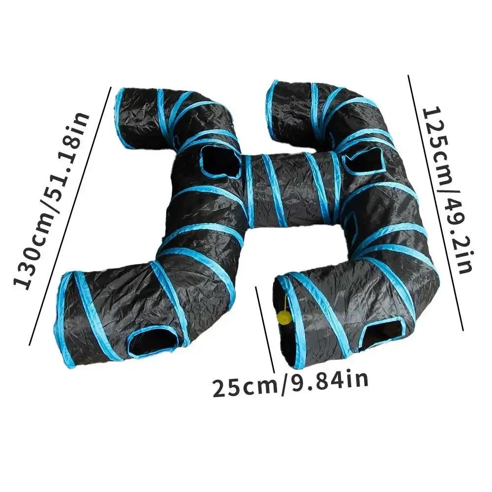 Blue Black Cat Tunnel Toy Foldable Play Tube Fun Pop-Up Hideaway Interactive Chase Game Durable Pet Playhouse for Indoor Kittens