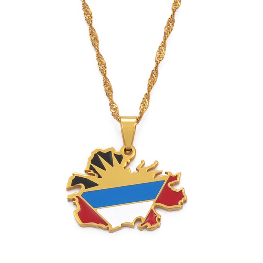Anniyo Antigua Map Flag Pendant and Necklaces for Women Girls Gold Color and Stainless Steel Jewelry Waladli/Wadadli #111821 45cm OR 17.7 Inches