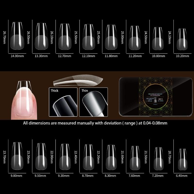 480 Pcs False Nails Tips Soft Gels Tips Semi-Frosted Nails Tips Full Cover Stick on Nails Press On Nails for Women Girl