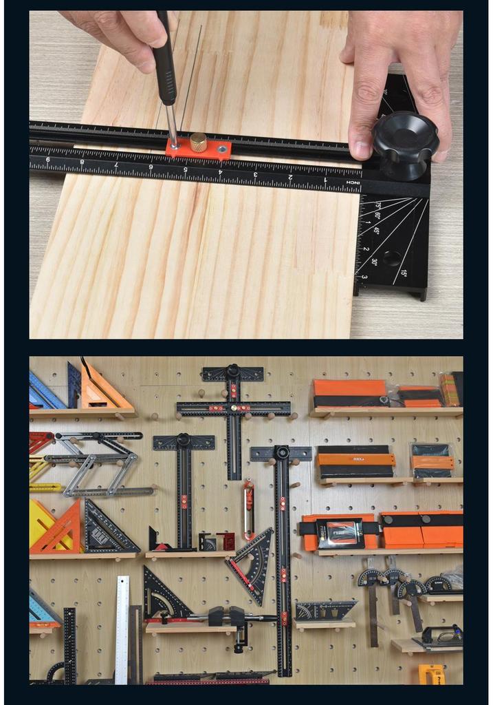 Multi-Shape Splicable Hole Punch Ruler: Automatic Click Point Multi-Functional T-Square for Woodworking