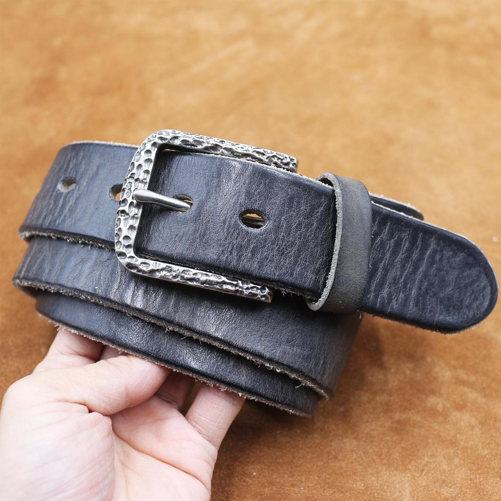 Retro Korean Style Distressed Genuine Cowhide Belt for Men