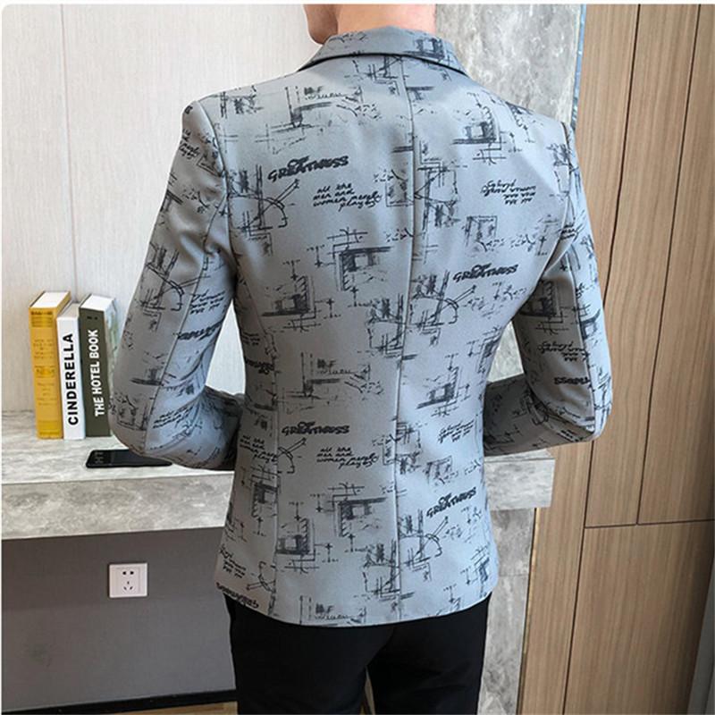 High Quality Men's Blazer Spring Fashion Men Korean Printed Slim Formal Wedding Party Prom Suit Jacket