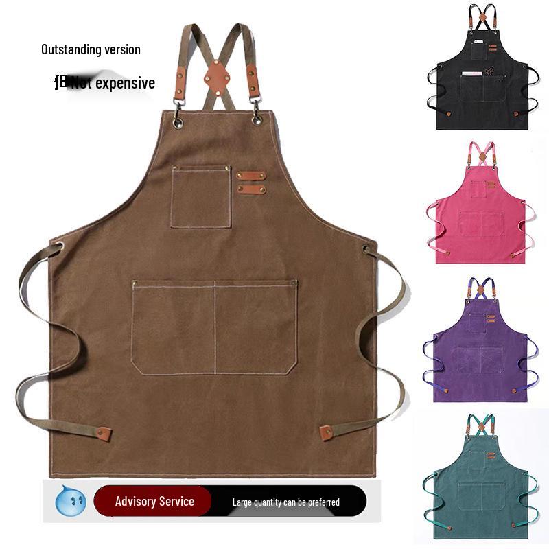 Waterproof Thickened Cotton Denim Apron - Oil and Stain Resistant, Solid Color Design for Household Kitchen Use