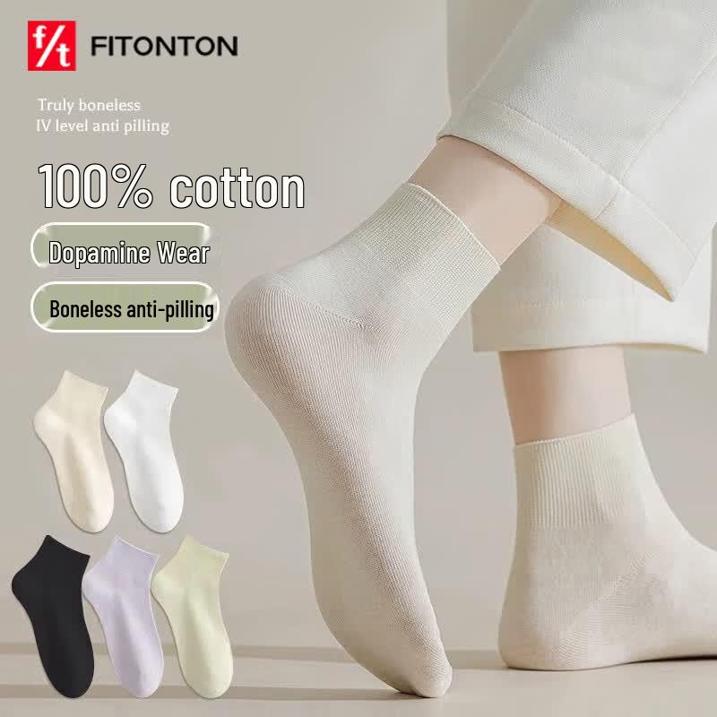 FitonTon Women s 100% Cotton Ankle Socks, 5-Pack One Size