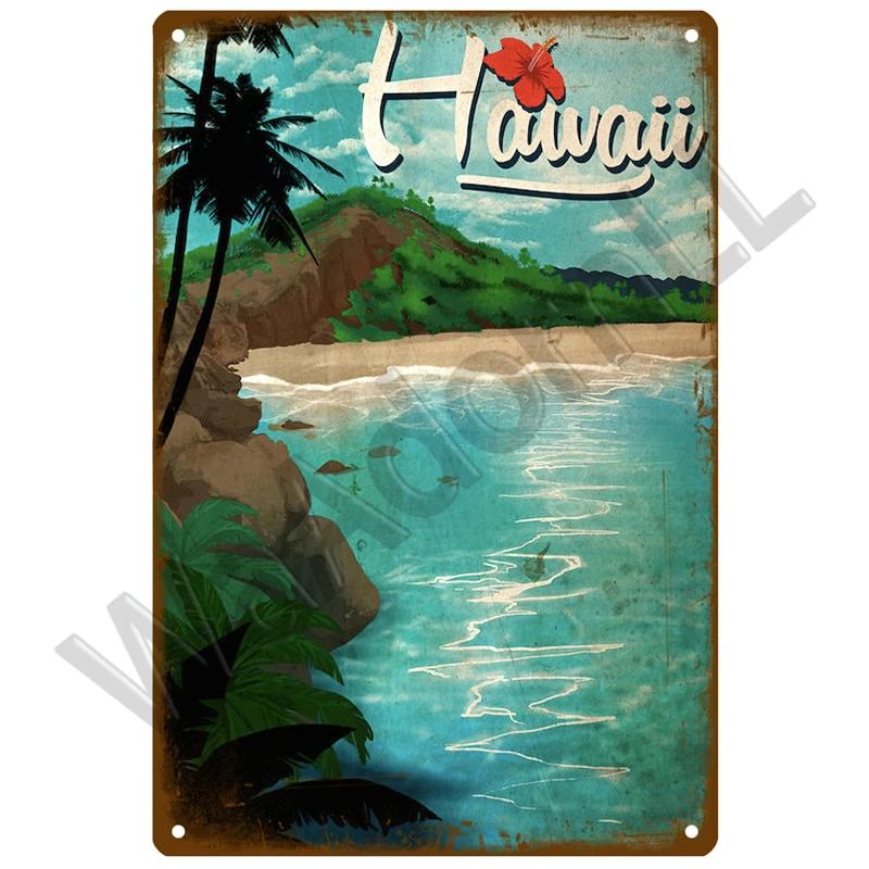 Beach Tin Sign Plaque Metal Summer Sign Metal Plate Wall Decor For Beach Bar House Surf Club Decorative Iron Painting Poster