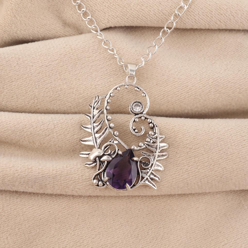 Natural Amethyst Gemstone Silver Unique Pendant 1.8" 925 Sterling Silver Jewelry For Anniversary Gift CP-42-17