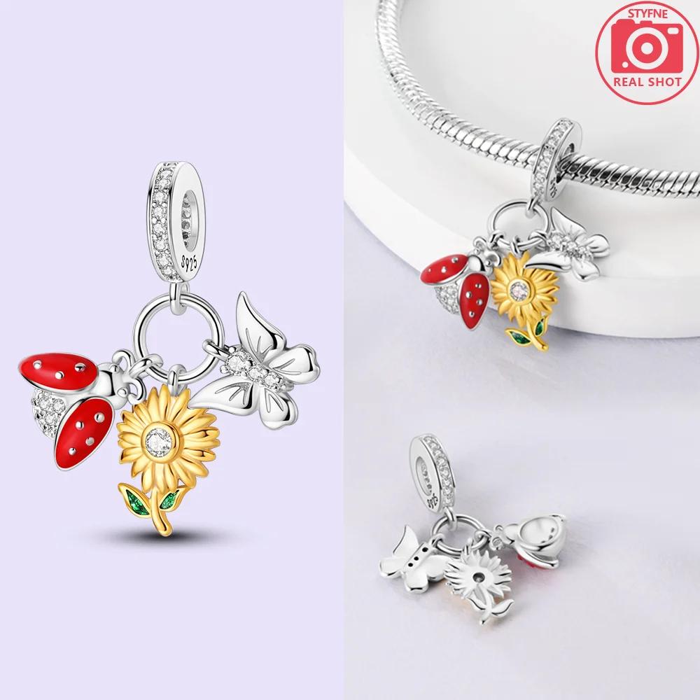 Originalcopper Charms Purple Butterflies Sunflowers Blue-Winged Insects Beads Fit Bracelet Women Diy Gift Accessories