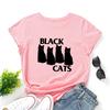 Summer Round Neck Black Cat Pattern Printed Top Fashionable Casual Pure Cotton Short Sleeved Women's T-shirts
