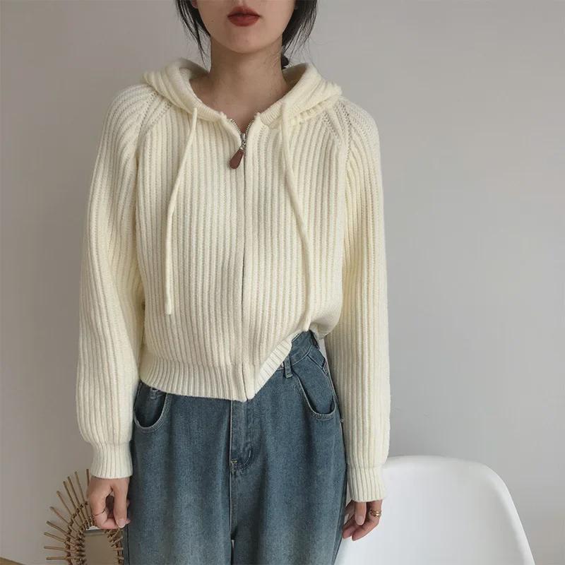 Korean College-Style Hooded Knitted Cardigan: Women's Loose Fit, Lazy Spring & Autumn Sweater Jacket