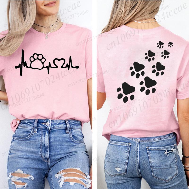 Cat Heart Women Print Tshirt Girl Short Sleeve Crew Neck TShirts Casual Top for Summer  Spring Cat Lover Womens Clothing