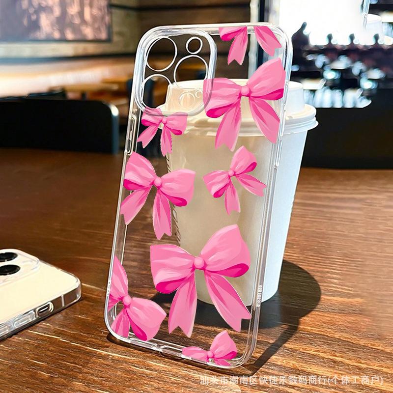 Full screen bow for iPhone phone case 13/12/11 Apple 15/14promax transparent 16Pro soft