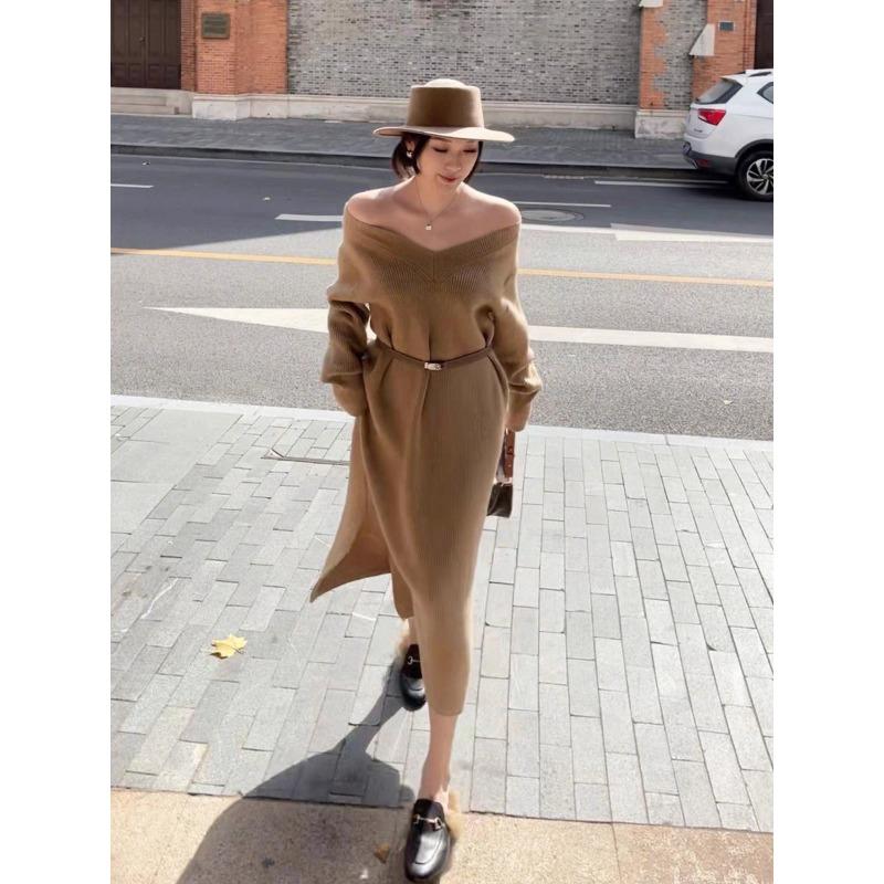 High-end Light Luxury Socialite Sexy Fashion Royal Sister Casual Retro Dress Long Sweater Women's Autumn and Winter