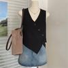 Women's 2024 Summer Irregular Black Sleeveless Suit Vest